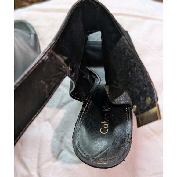 Calvin Klein Sandals Heels Welsie Size 6 M US Women Black Peep Toe - Picture 9 of 12